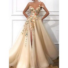 Soft Chiffon Evening Gown A-line 3D Flower Decal Sleeveless Pleated Ball Dress