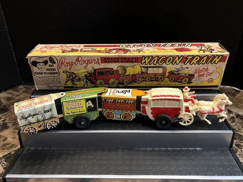 1950’s MARX ROY ROGERS STAGE COACH WAGON TRAIN TIN WIND UP TOY 14" WORKS!!