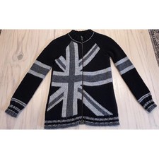 United Colors of Benetton Union Jack Zip Up Sweater Black Gray Britpop Y2K punk