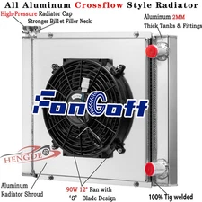 Universal 19"H x 22" W 3 Row Radiator+Shroud Fan For Double Pass Chevy SBC 350