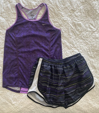 Women's Nike Dri-Fit Shorts Tank Top Set Outfit, Large, Purple