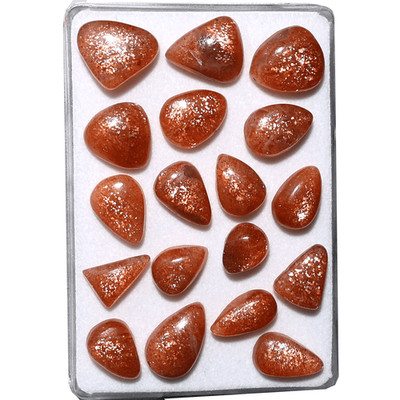 Vibrant Sparkle~ 18 Pcs Natural Confetti Sunstone 11-17mm Cabochon Gemstones Lot