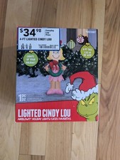 New 4ft Cindy Lou Who Grinch Christmas Airblown Inflatable LED Lights Wreath 4'