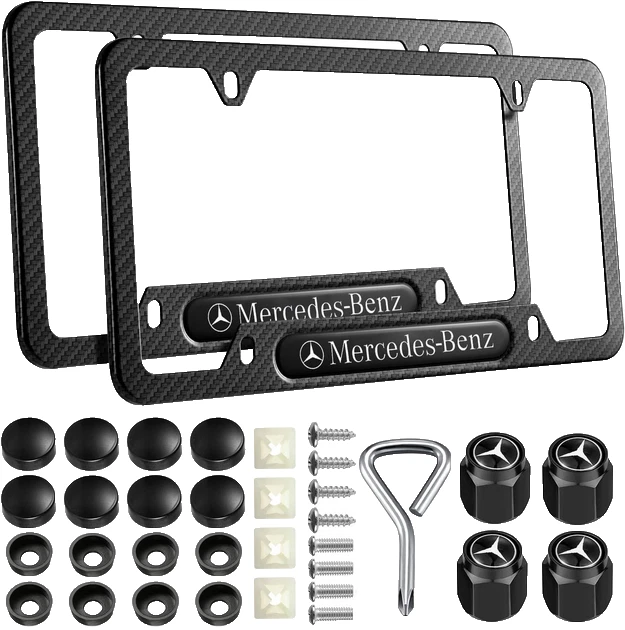 Marcos de matrícula Mercedes Benz o AMG con tapas de válvula/con todo el hardware Foto 2 de 4