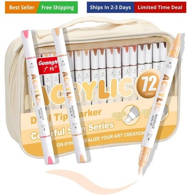 72 Colors Dual Tip Acrylic Paint Markers   Extra Fine & Soft Brush Pen Set wi...