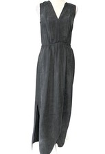 Madewell Dress Womens 0 Gray Silk Maxi Tank V Neck Pleated Pockets Slit
