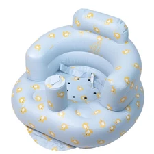 Inflatable Baby Floor Seat with Built-in Pump for 3+ Months Bear Blue