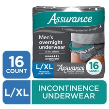 Assurance Men's Overnight Incontinence Underwear, L/XL , Ultimate Absorbency
