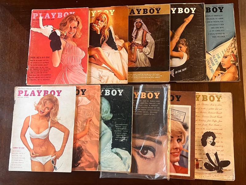12 Vintage 1964 Playboy Magazines in Like New Condition
