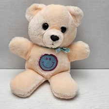 Vintage 1988 Dakin Peach Pink Plush Teddy Bear Stuffed Animal Happy Face 9"