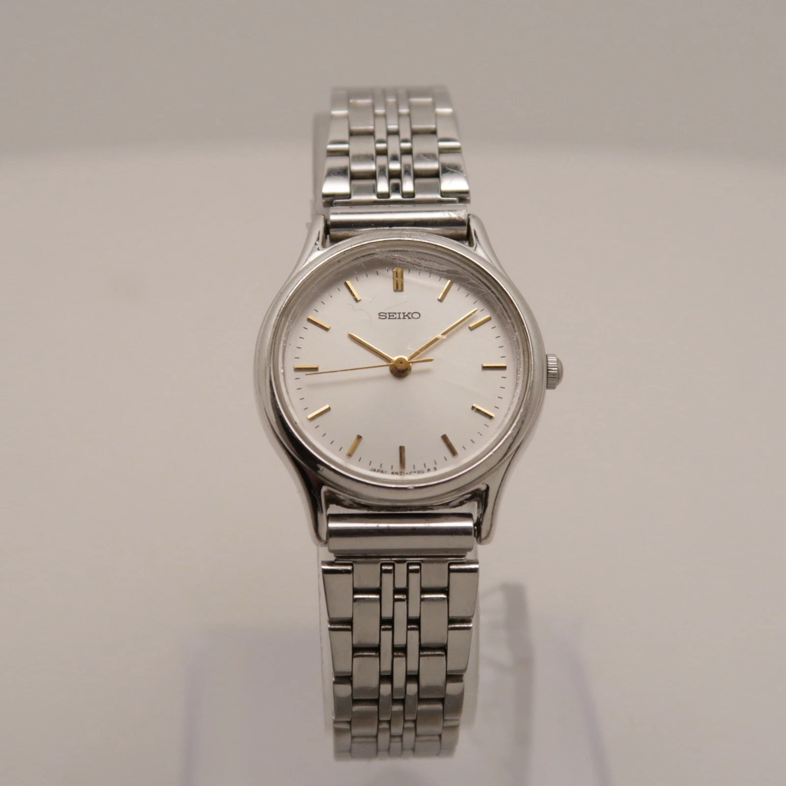 SEIKO 4N21-0230 Silver Tone Analog Quartz Women Vintage Watch W384 *WORKING