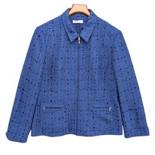 Coldwater Creek Tweed Jacket Womens Blue Full Zip Long Sleeve Collared Size 12