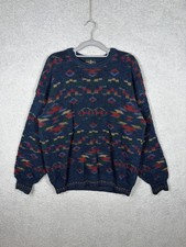 VTG Italian Sweater Co Knit Sweater Aztec Tribal Wool Blend Made Italy Size L