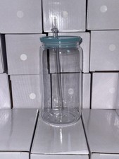 16oz Acrylic Plastic Cup With Straw And Light Blue Lid- Individually Boxed