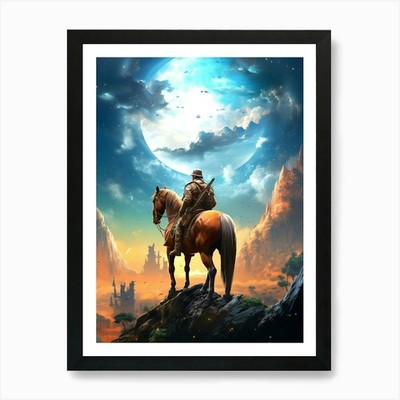 Mann auf Pferd Kunstdruck gerahmt Wandbild Poster Leinwanddruck Bild