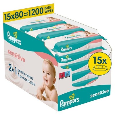  Pampers Sensitive Feuchttücher 15 Packungen mit 80 Stück 1200 Feuchttücher ohne