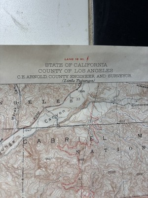 1949 Los Angeles County Topographic Map Vintage Paper Ephemera California CA