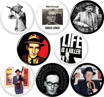 William S. Burroughs x 8 New 1'' inch (25 mm) Buttons pins Badges Beatnik Junky
