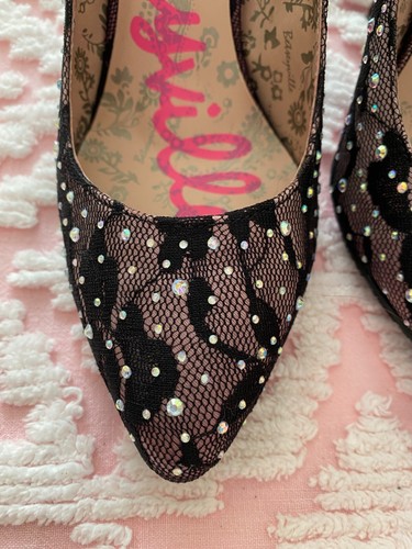 WOMENS BETSY JOHNSON BETSEYVILLE BLACK LACE HEELS PUMPS SHOES SANDALS SZ 6M - Picture 6 of 6