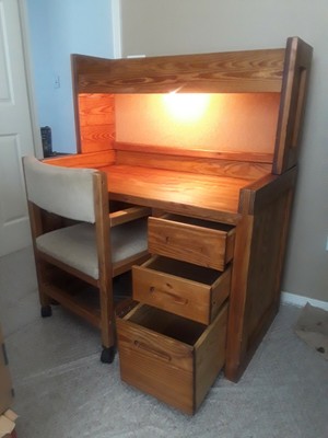 This End Up Solid Yellow Pine Wood Desk Hutch And Chair Ebay