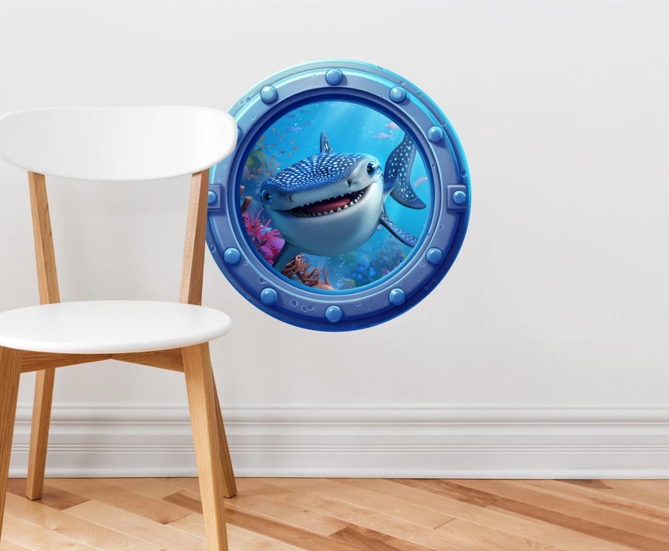 Whale Shark Cartoon Porthole 3D Window Wall Decal Removable Wall Sticker - Image 4 of 4