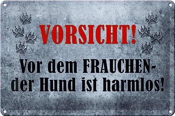 Blechschild Vorsicht 30X20 Cm Vor Dem Frauchen Hund Harmlos Deko Schild Tin Sign-image