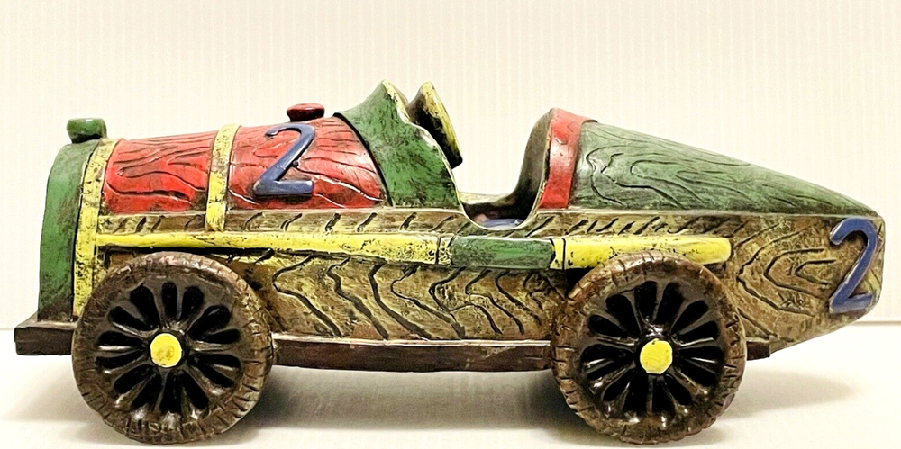 Vintage 1997 Younos Derby Race Car Decoration # 2 Green & Red 9” Decorative Car.
