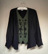 CL Carole Little V-Neck Rayon Acetate Embroidered Blouse Blazer Size 4 Black