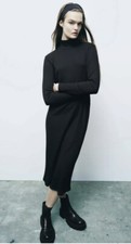 NWT ZARA HIGH NECK LONG RIBBED DRESS BLACK SIZE S #18