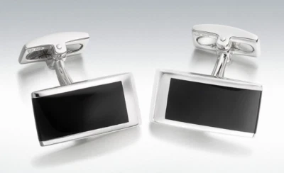 Boutons De Manchette Rectangle En Argent Sterling 925 Onyx Hoxton London - Photo 1/2