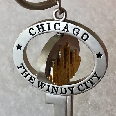 Chicago The Windy City Spinner Keychain Skyline Key ring