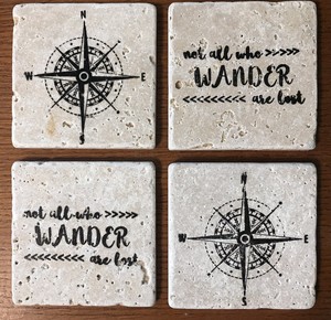 Set Of 4 Travertine Tile Coasters Not All Who Wander Are Lost Ebay