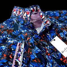 Robert Graham Geometric Colorful Floral Blue Red Short Sleeve Sport Shirt XL