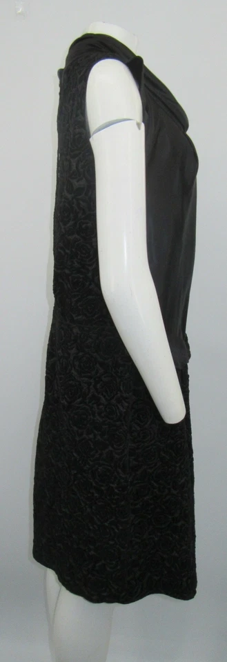 Vestido Nina Ricci Negro Sin Mangas Mezcla Seda Floral Bordado Talla 46 Foto 2 de 4
