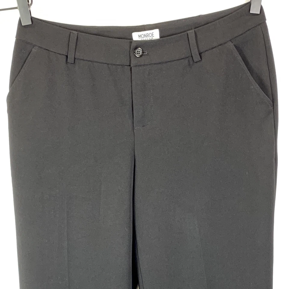 Pantalón de vestir Monroe & Main negro recto frente plano solapa bolsillo elástico para mujer 6 Foto 3 de 4