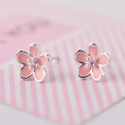 Blume Ohrstecker, Blüte Sterling Silber 925, rosa Zirkonia Ohrringe