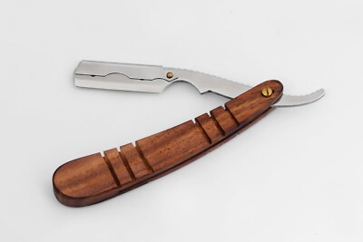 New Folding Knife Wood Handle Barber Hair Shaving Razor Straight Blade