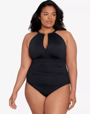 LAUREN RALPH LAUREN Plus Size Halter-Neck One Piece Swimsuit Black