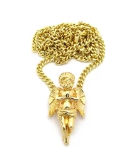 Hip Hop Micro Praying Cherub Angel Pendant 3.5mm 30" Cuban Chain Necklace RC877
