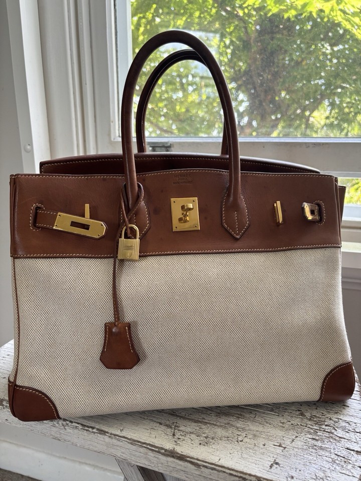 AUTHENTIC Hermès Birkin 35 Toile Barenia GOLD Hardware 1999