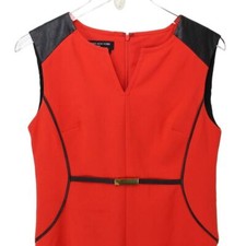 Jones New York Sheath Dress Orange Black Sleeveless Stretch Faux Leather Trim 4