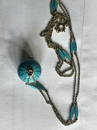 NIVADAAntique Swiss Enamel & Sterling Silver Ball Watch with Chain Hand Winding - Picture 6 of 12