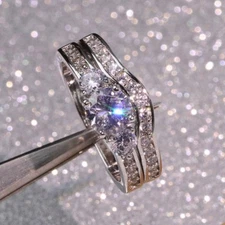 1ct Round Cut AAA CZ Rings Set Women's Engagement Band 925 Silver Ring Size 5-10