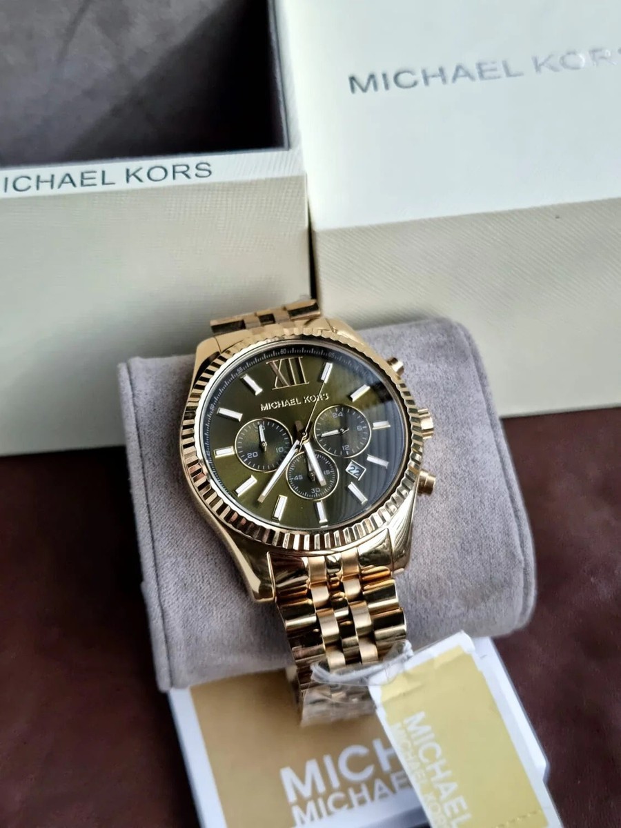 New Michael Kors MK8446 Men's Lexington Chrono Green Dial New Michael Kors MK8446 Men's Lexington Chrono Green Dial