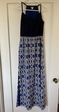J Crew women's size 0 spaghetti strap navy top white geometric skirt maxi dress