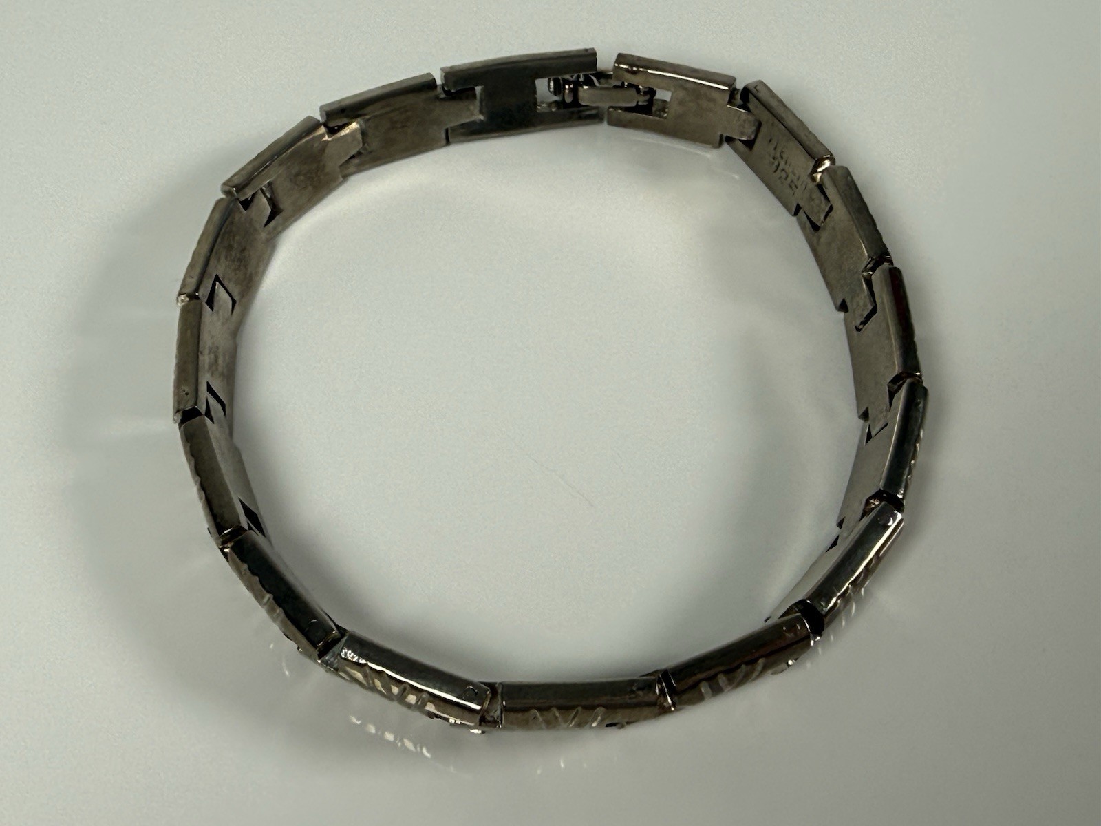 VTG Sterling Silver Textured Solid Link Bracelet … - image 7