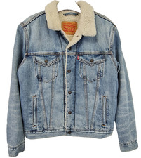 Levi Denim Sherpa jacket Blue M/42" chest long sleeves Button up Used (EBSK4977)