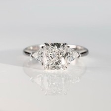 2.65Ctw Cushion Cut Moissanite Three Stone Engagement Ring 14K White Gold Plated