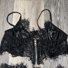 Black Lace Lingerie Set - Lace Bra with Lace Shorts - Size Small