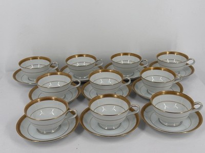 Vintage 1960s Noritake Japan Goldwyn 10 Service Footed Coffee Cup & Saucer Set